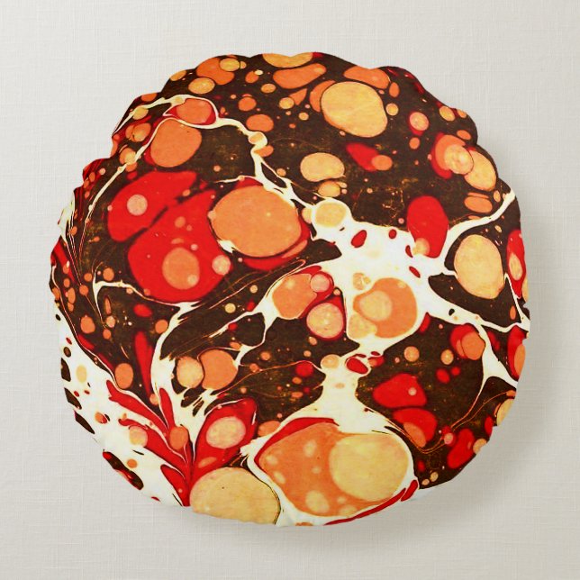 Cute red brown orange abstract stones round pillow (Front)