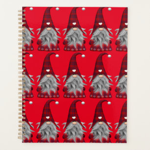 Cute Red Buffalo Plaid Christmas Gnome Planner
