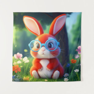 Cute Red Bunny Rabbit Sitting Under The Tree Tapestry
