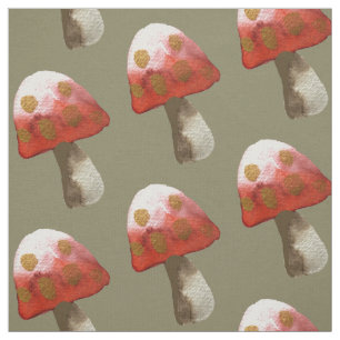 Cute red button mushroom watercolor art fabric