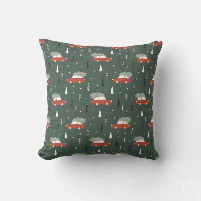 Cute Red Car Christmas Tree Winter Pattern Throw Pillow (Front)