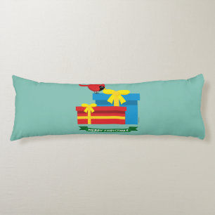 Cute Red Cardinal Opening A Blue Gift Body Pillow