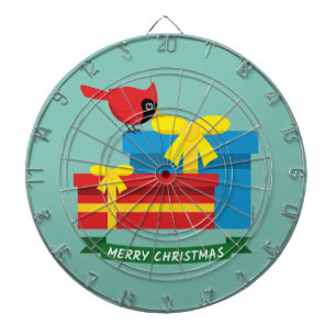 Cute Red Cardinal Opening A Blue Gift Dartboard