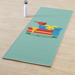Cute Red Cardinal Opening A Blue Gift Yoga Mat