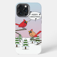 Cute Red Cardinal Singing Merry Christmas