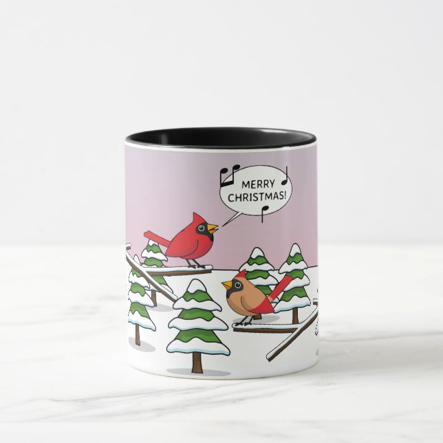 Cute Red Cardinal Singing Merry Christmas Mug (Center)