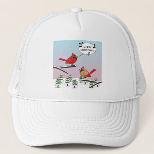 Cute Red Cardinal Singing Merry Christmas Trucker Hat