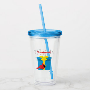 Cute Red Cardinal With Blue Gift Acrylic Tumbler