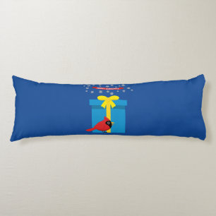 Cute Red Cardinal With Blue Gift Body Pillow
