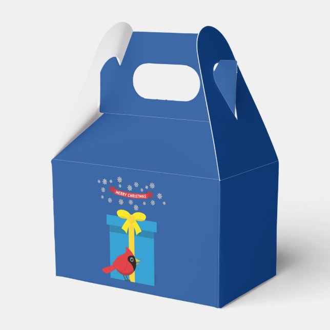 Cute Red Cardinal With Blue Gift Favor Box (Front Side)