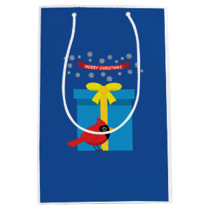 Cute Red Cardinal With Blue Gift Medium Gift Bag
