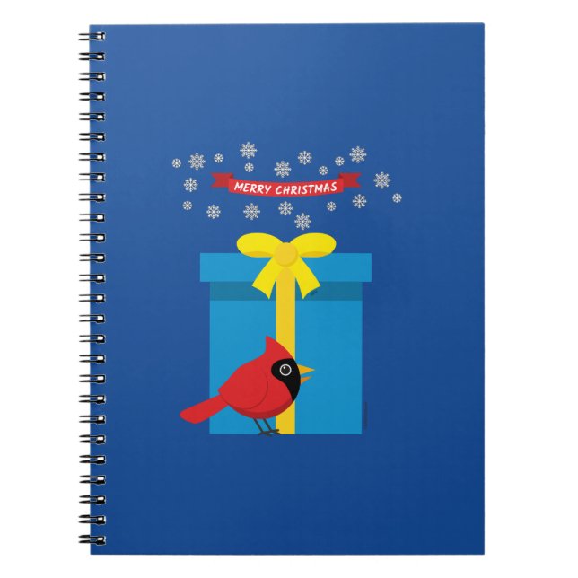 Cute Red Cardinal With Blue Gift Notebook (Front)