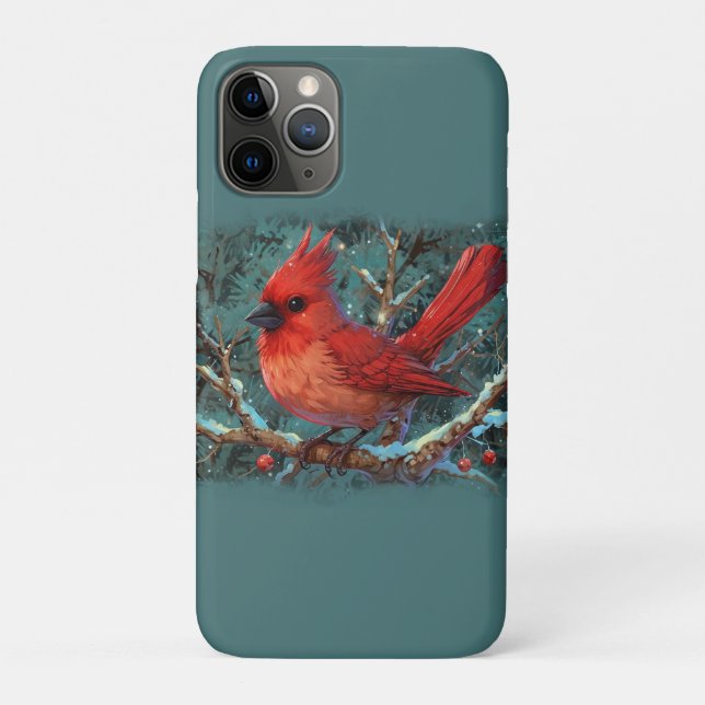 Cute Red Cardinal with Winter Red Berries Case-Mate iPhone Case (Back)
