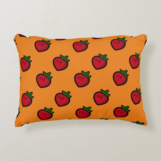 Cute Red Cartoon Strawberries for Vegetarians Accent Pillow (Front)