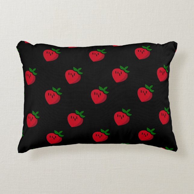 Cute Red Cartoon Strawberries for Vegetarians Accent Pillow (Front)