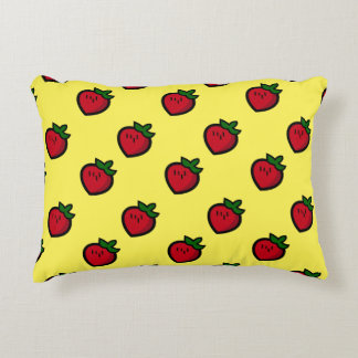 Cute Red Cartoon Strawberries for Vegetarians Accent Pillow