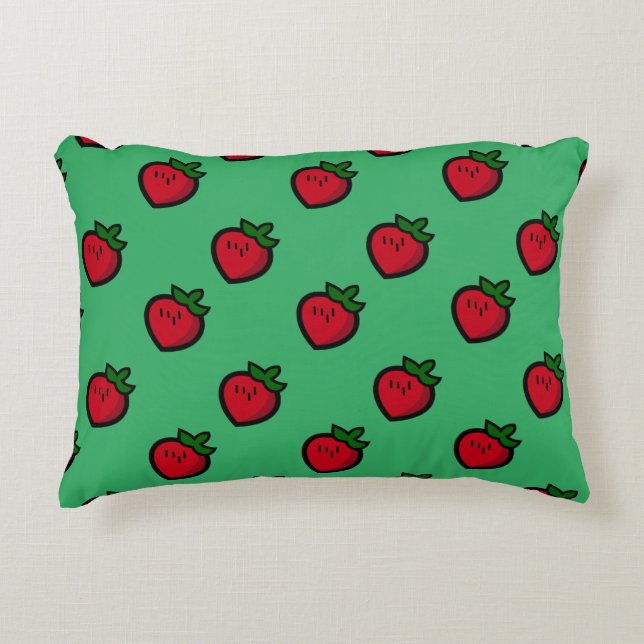 Cute Red Cartoon Strawberries for Vegetarians Accent Pillow (Front)