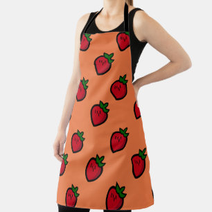 Cute Red Cartoon Strawberries for Vegetarians Apron