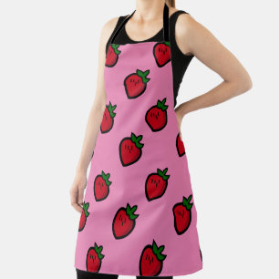 Cute Red Cartoon Strawberries for Vegetarians Apron