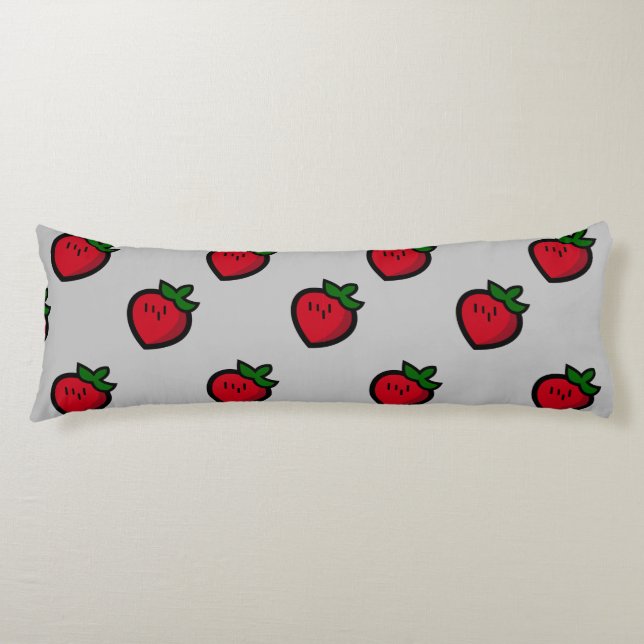 Cute Red Cartoon Strawberries for Vegetarians Body Pillow (Front)