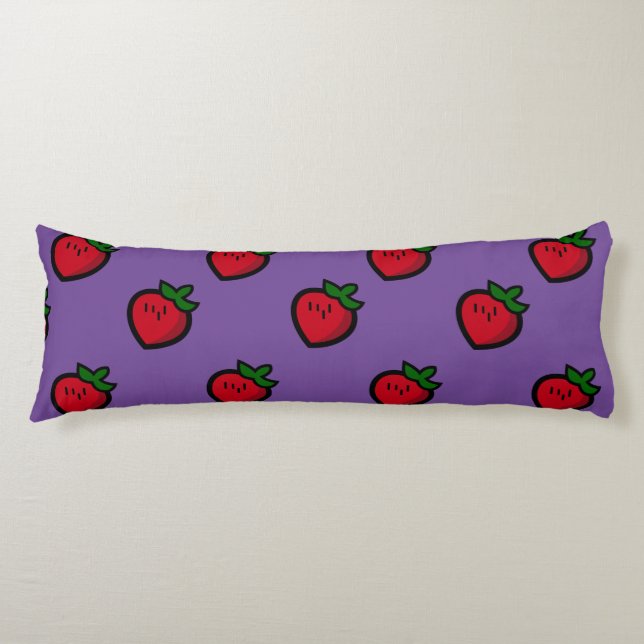 Cute Red Cartoon Strawberries for Vegetarians Body Pillow (Front)