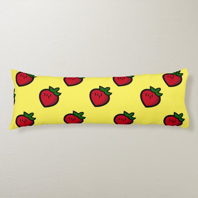 Cute Red Cartoon Strawberries for Vegetarians Body Pillow (Front)