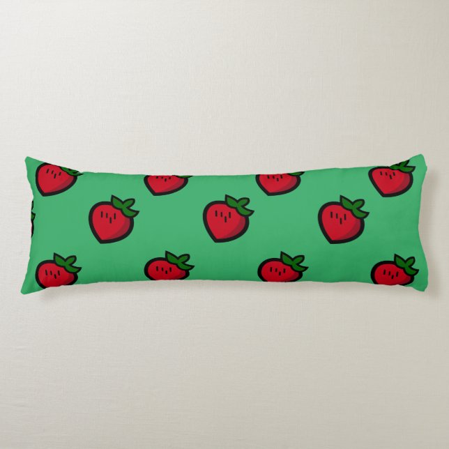 Cute Red Cartoon Strawberries for Vegetarians Body Pillow (Front)