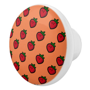 Cute Red Cartoon Strawberries for Vegetarians Ceramic Knob