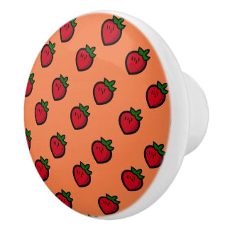 Cute Red Cartoon Strawberries for Vegetarians Ceramic Knob