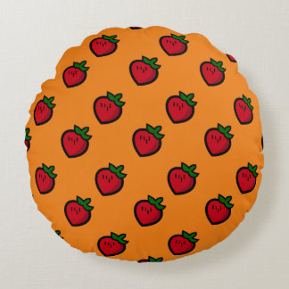 Cute Red Cartoon Strawberries for Vegetarians Round Pillow