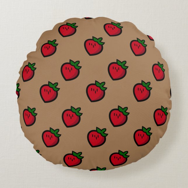 Cute Red Cartoon Strawberries for Vegetarians Round Pillow (Front)