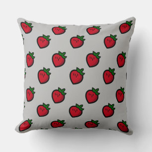 Cute Red Cartoon Strawberries for Vegetarians Throw Pillow