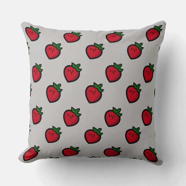Cute Red Cartoon Strawberries for Vegetarians Throw Pillow (Front)
