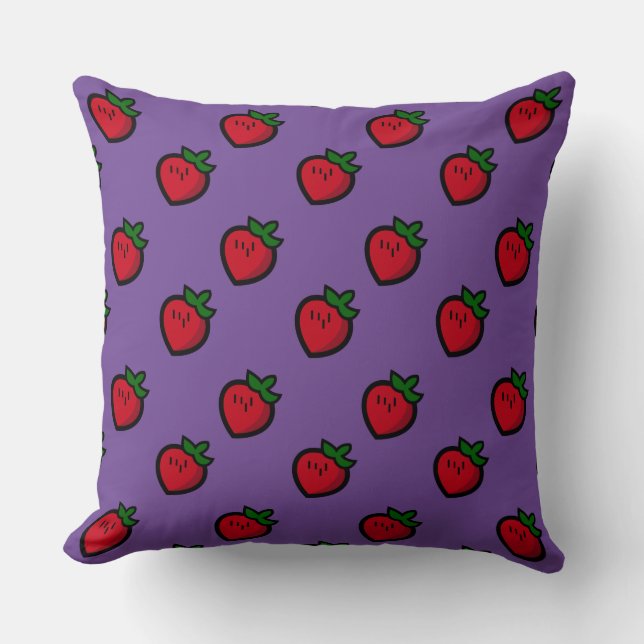 Cute Red Cartoon Strawberries for Vegetarians Throw Pillow (Front)