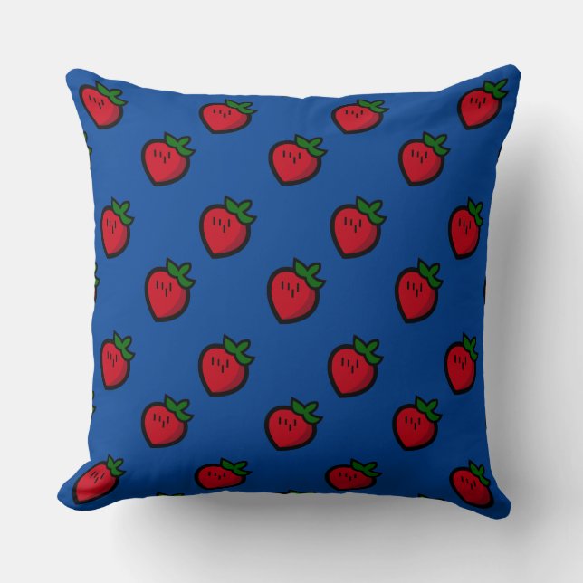 Cute Red Cartoon Strawberries for Vegetarians Throw Pillow (Front)