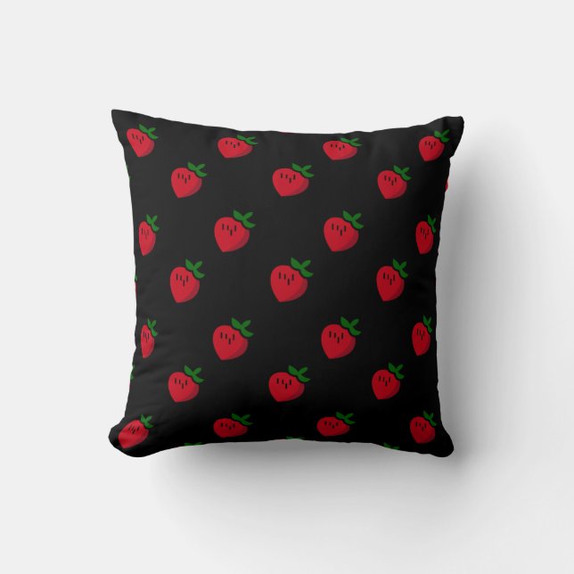 Cute Red Cartoon Strawberries for Vegetarians Throw Pillow (Front)