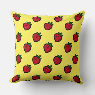 Cute Red Cartoon Strawberries for Vegetarians Throw Pillow