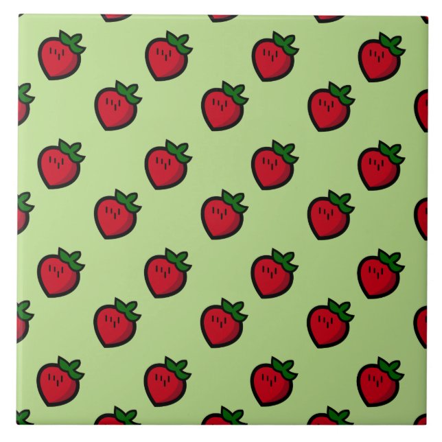 Cute Red Cartoon Strawberries for Vegetarians Tile (Front)