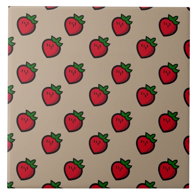 Cute Red Cartoon Strawberries for Vegetarians Tile (Front)