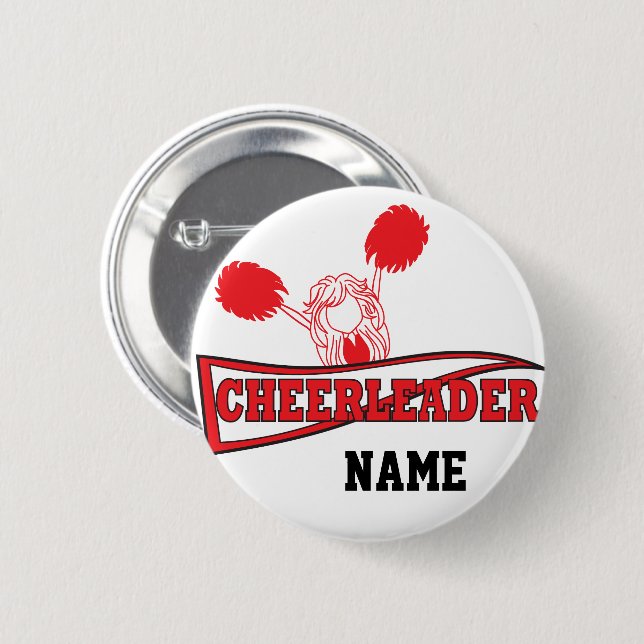 Cute Red Cheerleader Girl | DIY Name 2 Inch Round Button (Front & Back)