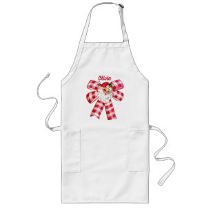 Cute Red Chequered Bow & Santa Claus, Personalized Long Apron