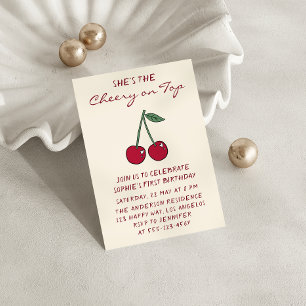 Cute Red Cherry   Cherry on Top First Birthday Invitation