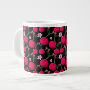 Cute red Cherry floral pattern  Large Coffee Mug