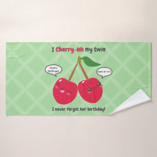 Cute Red Cherry Kawaii Twins Birthday Bath Towel Set