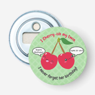 Cute Red Cherry Kawaii Twins Birthday Bottle Opener