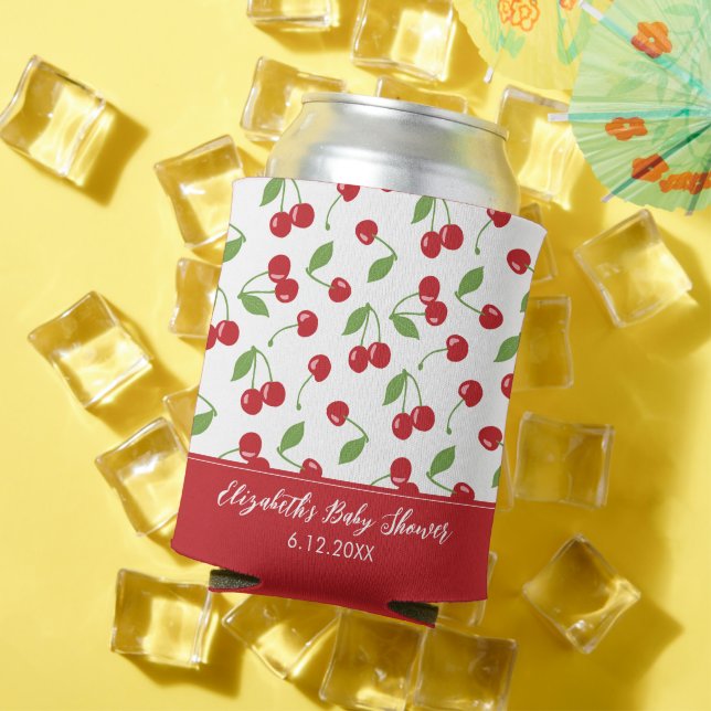 Cute Red Cherry Pattern Baby Shower Can Cooler (In Situ Summer)