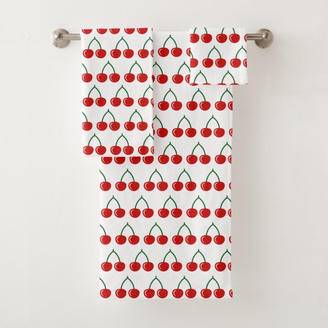 Cute red cherry pattern bathroom towel set (Insitu)