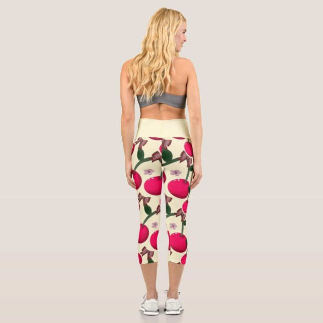 Cute red cherry pattern  capri leggings (Back)