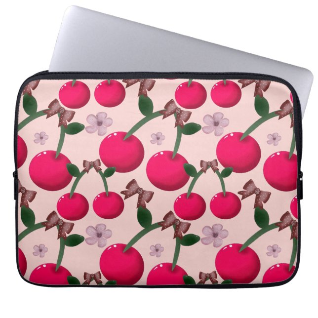 Cute red cherry pattern  laptop sleeve (Front)