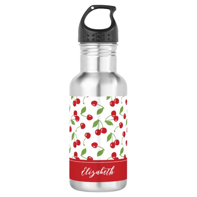 Cute Red Cherry Pattern Monogram Name 532 Ml Water Bottle (Front)